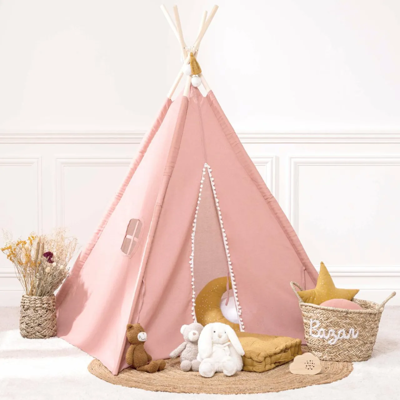 Atmosphera createur d'interieur for kids Tipi enfant bois et tissu (H160 cm) Wapi Rose Sale