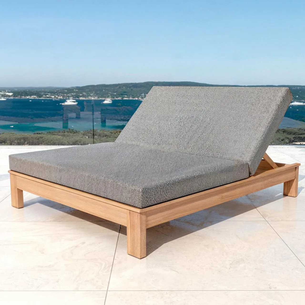 MOBELLIA Transat double en bois d'acacia Bornéo Gris Anthracite