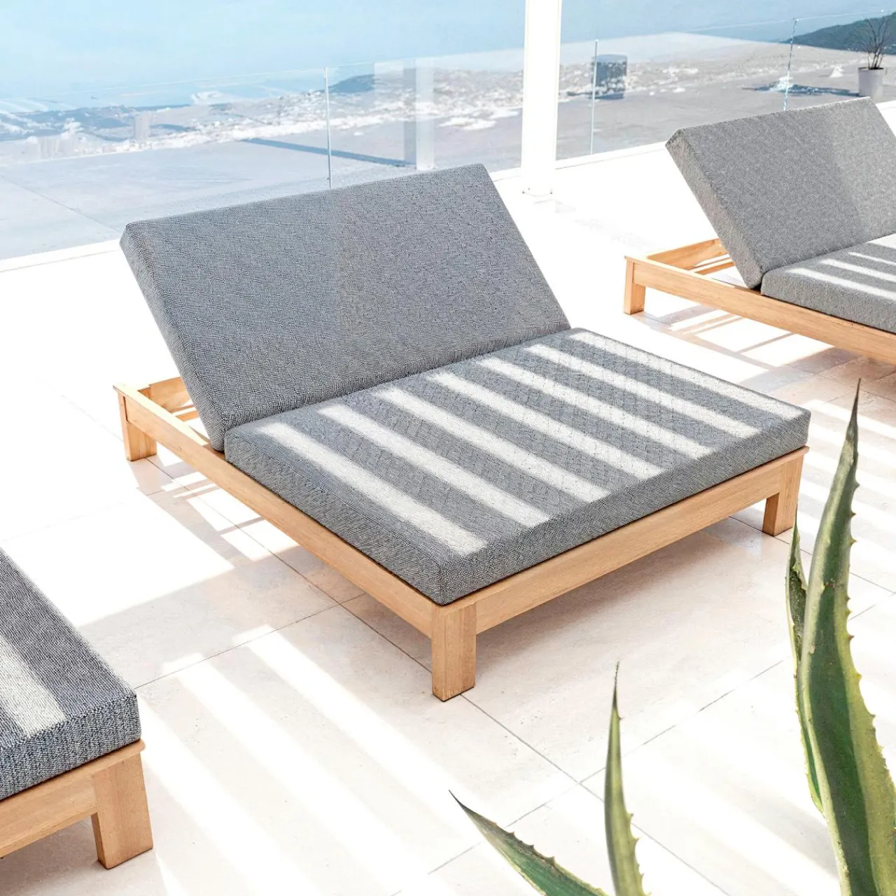MOBELLIA Transat double en bois d'acacia Bornéo Gris Anthracite