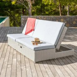 MOBELLIA Transat double en résine tressée - Canapé de jardin Calvi et gris clair Blanc Discount