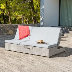 MOBELLIA Transat double en résine tressée - Canapé de jardin Calvi et gris clair Blanc Discount