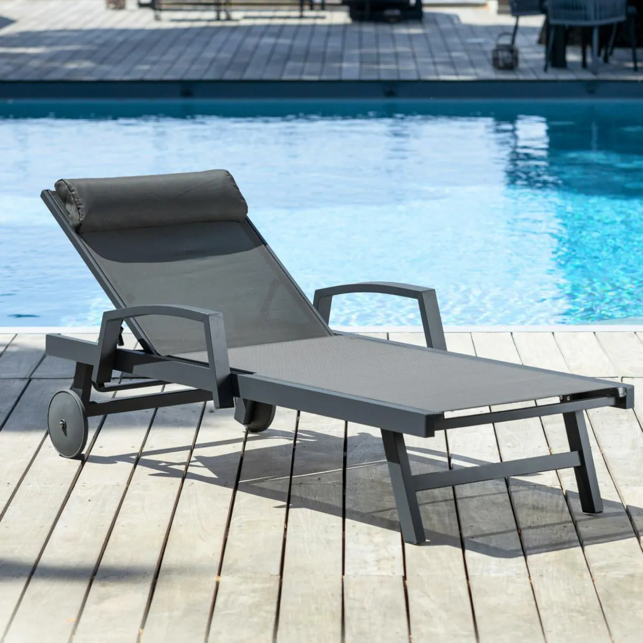 MOBELLIA Transat en aluminium Pirae Gris Anthracite New