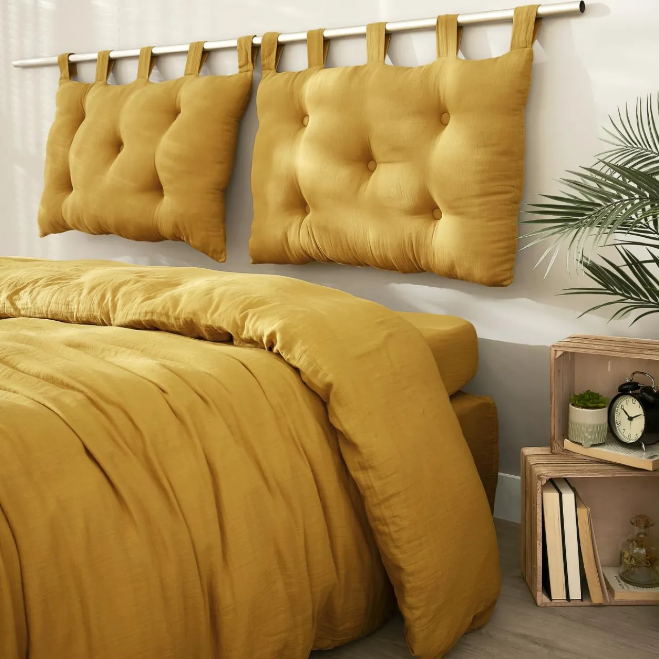 EMINZA Tête de lit coussin gaze de coton (80 x 50 cm) Gaïa Jaune safran Best