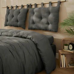 EMINZA Tête de lit coussin gaze de coton (80 x 50 cm) Gaïa Gris granit Gris foncé Discount