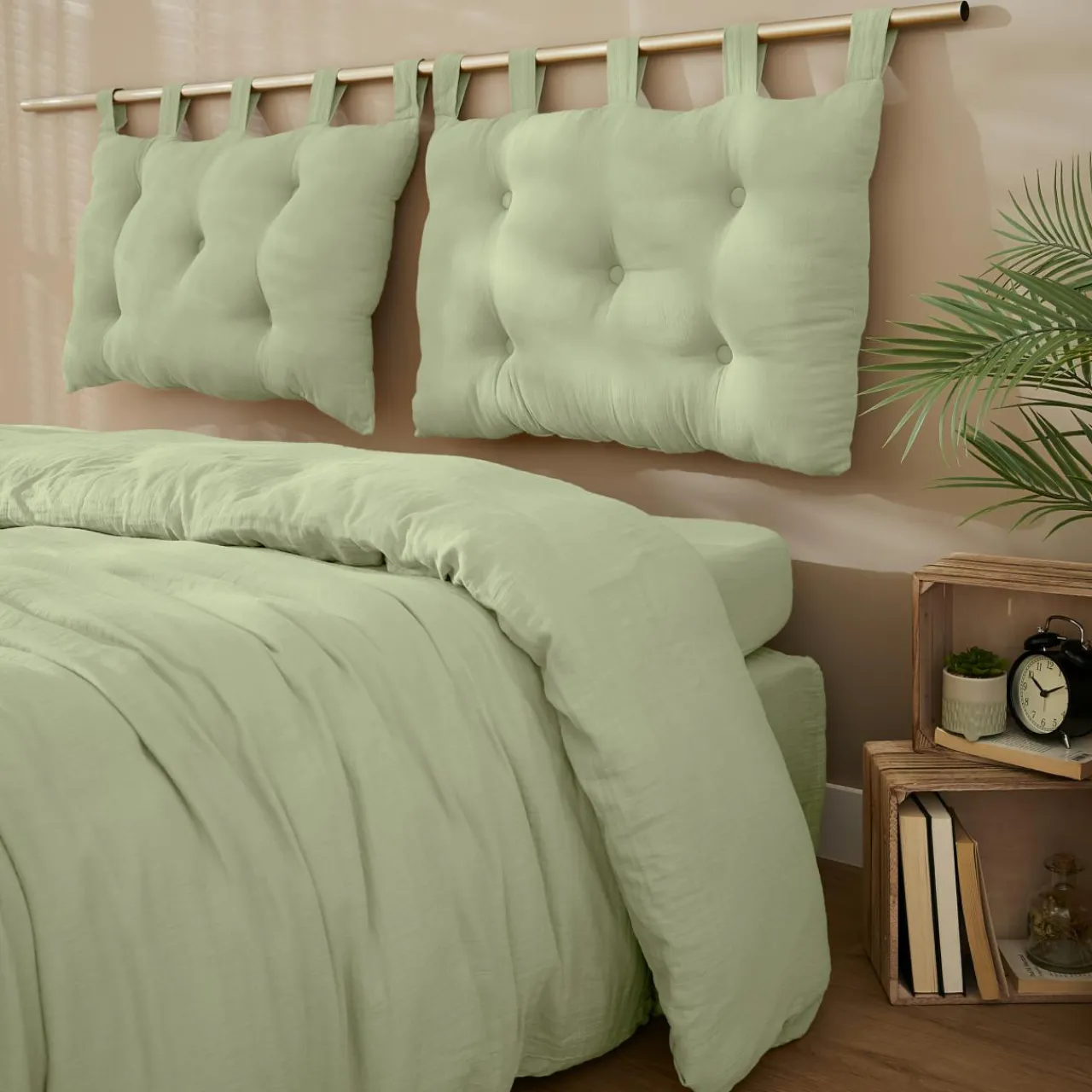EMINZA Tête de lit coussin gaze de coton (80 x 50 cm) Gaïa Vert tilleul Discount