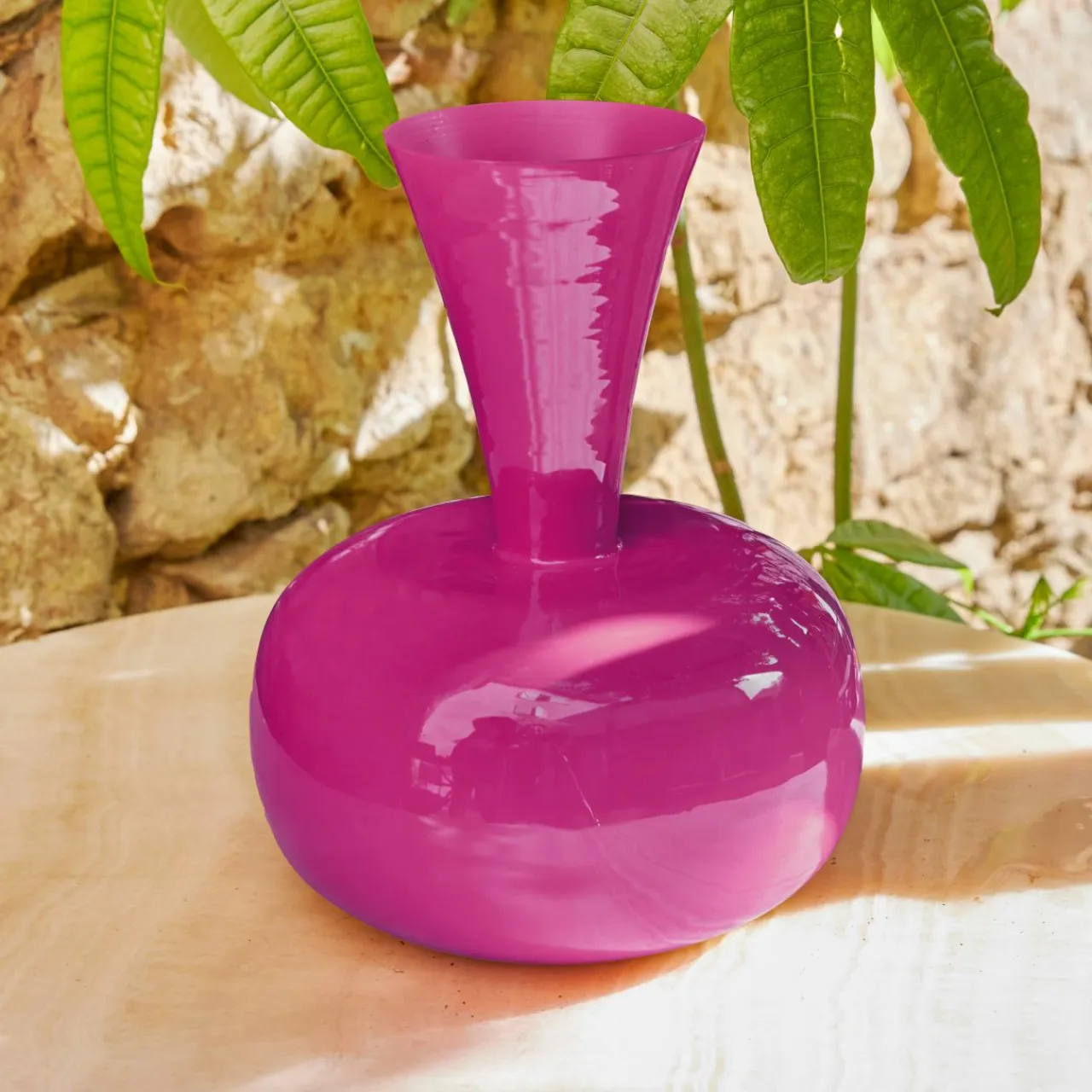 #N/A Vase en métal émaillé fait main (H23 cm) Cléa fuschia brillant Rose Clearance