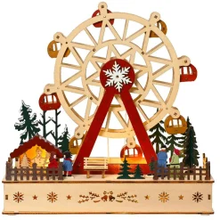 KAEMINGK Village de Noël en bois lumineux et musical à piles (28 x H28 cm) Grande roue Colorée Best