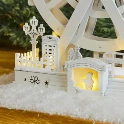 KOOPMAN Village de Noël en bois lumineux et animé (H30 cm) Roue Enchantée de Noël Blanc Best