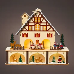 KAEMINGK Village de Noël en bois lumineux et musical à piles (27 x H24 cm) Chalet Suisse Coloré Sale