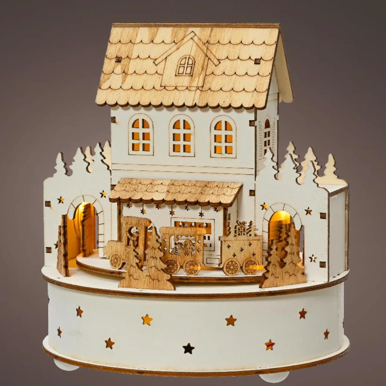 KAEMINGK Village de Noël en bois lumineux et musical à piles (H19 cm) Maison de famille Sale