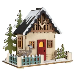 BLACHERE Village de Noël en bois lumineux à piles (15 x H13 cm) Chalet en Forêt Blanc chaud Sale
