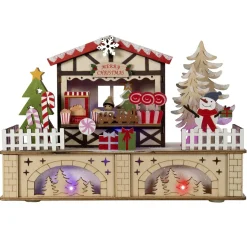 BLACHERE Village de Noël en bois lumineux à piles/USB (25 x H18 cm) Gourmandises Colorées Multicolore Clearance