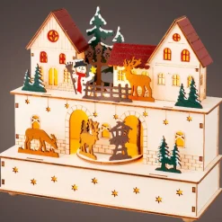 KAEMINGK Village de Noël en bois lumineux et musical à piles (24 x H21 cm) Village et animaux Online