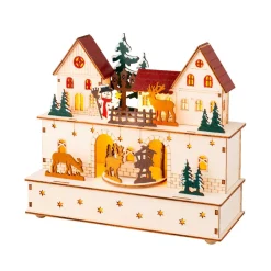 KAEMINGK Village de Noël en bois lumineux et musical à piles (24 x H21 cm) Village et animaux Online