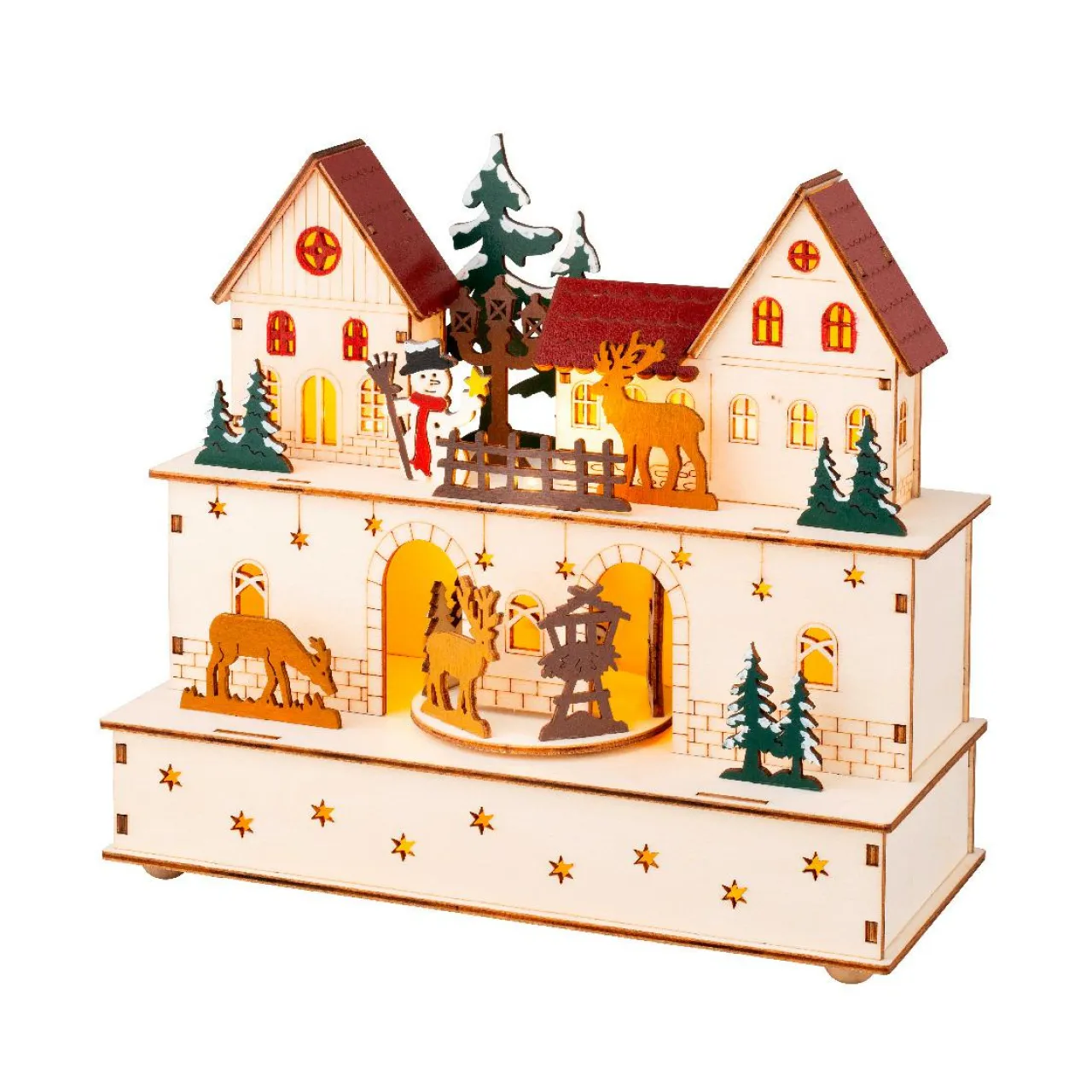 KAEMINGK Village de Noël en bois lumineux et musical à piles (24 x H21 cm) Village et animaux Online