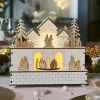 KAEMINGK Village de Noël en bois lumineux et musical à piles (21 x H24 cm) Villageois en fête Online