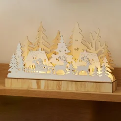 KAEMINGK Village de Noël en bois lumineux à piles (30 x 18 cm) Pôle Nord Naturel Outlet