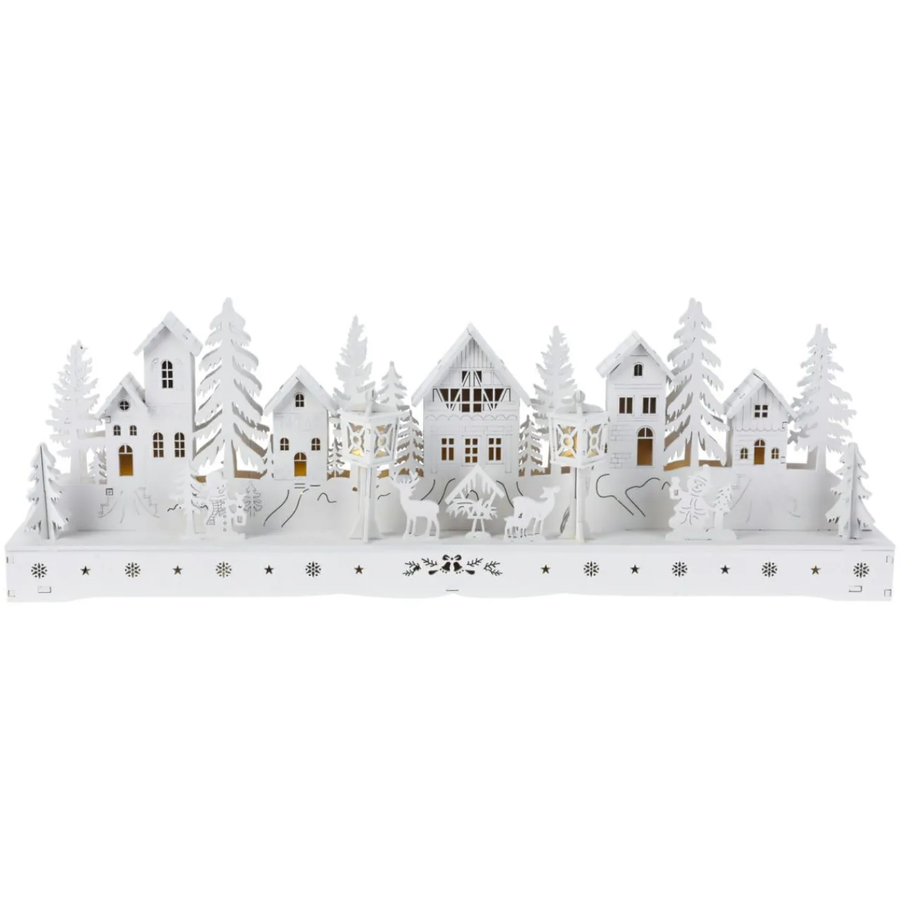 KOOPMAN Village de Noël en bois lumineux à piles (45 x H15 cm) Square enchanté Blanc Online
