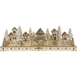 KOOPMAN Village de Noël en bois lumineux à piles (45 x H15 cm) Square enchanté Naturel Outlet