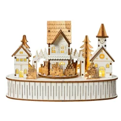 KAEMINGK Village de Noël en bois lumineux et musical à piles (22 x H15 cm) Ville de lumière Sale