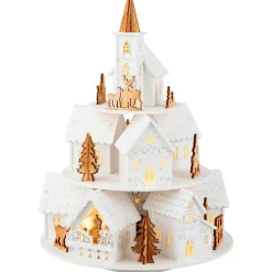 KAEMINGK Village de Noël en bois lumineux et musical à piles (H28 cm) Maisons sur colline Hot