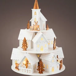 KAEMINGK Village de Noël en bois lumineux et musical à piles (H28 cm) Maisons sur colline Hot
