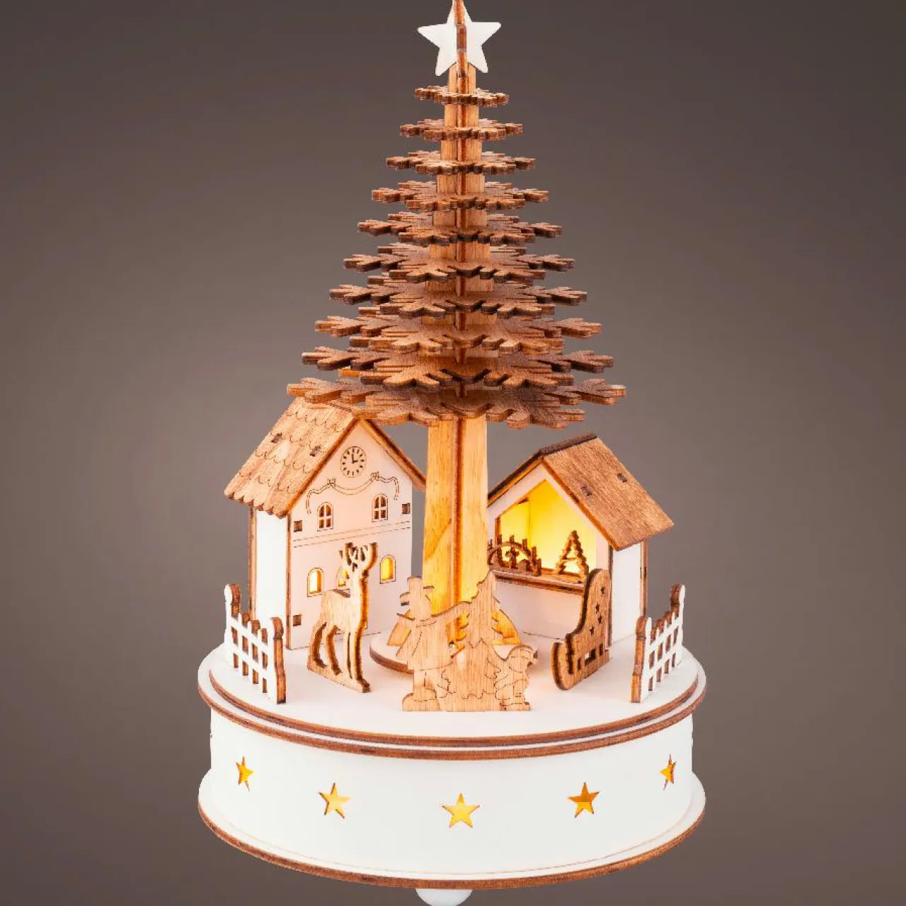 KAEMINGK Village de Noël en bois lumineux et musical à piles (H25 cm) Sapin de Noël Discount