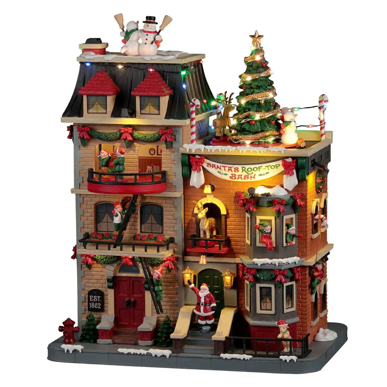 LEMAX Village de Noël lumineux, musical et animé Fête du Père Noël sur les toits Best