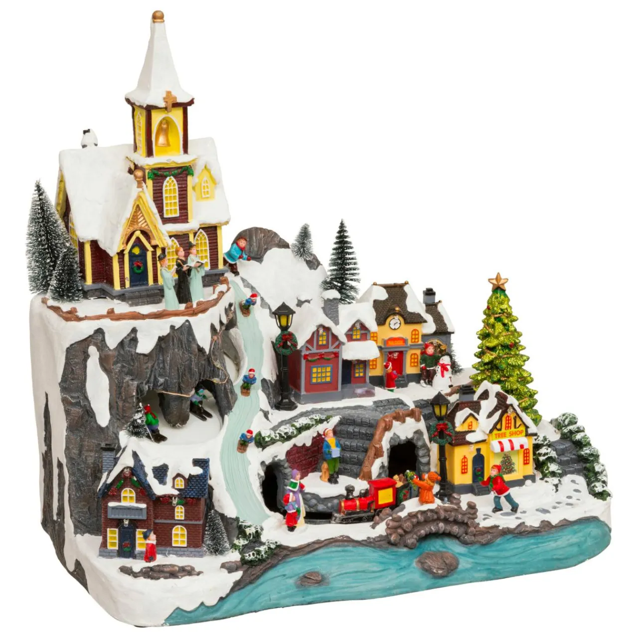 JJA Village de Noël lumineux animé et musical (H45 cm) Grande église et train Multicolore Outlet