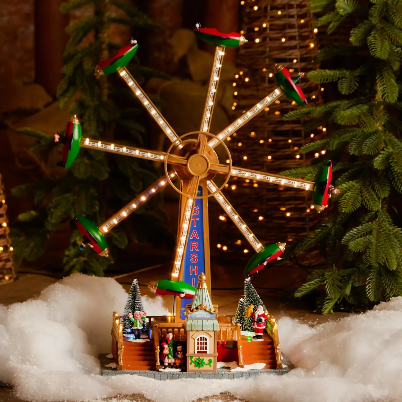 KAEMINGK Village de Noël lumineux, animé et musical (H47 cm) Manège avions Multicolore Outlet