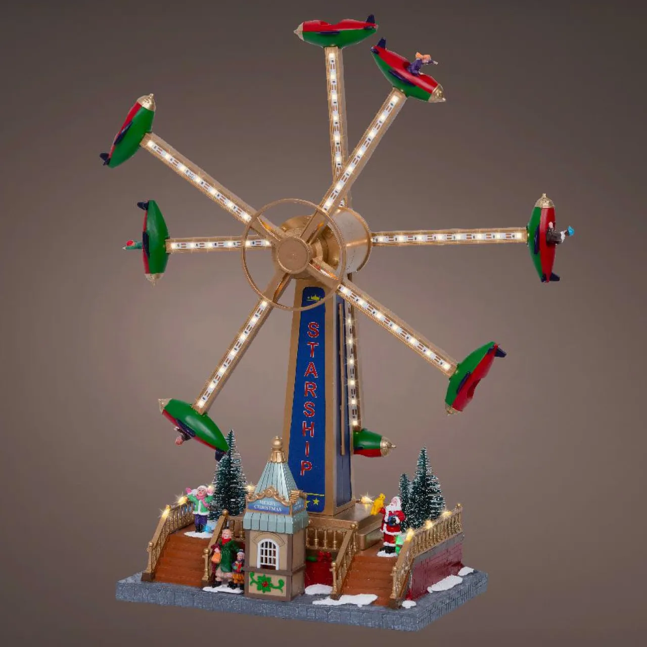 KAEMINGK Village de Noël lumineux, animé et musical (H47 cm) Manège avions Multicolore Outlet