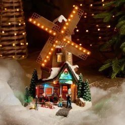 KAEMINGK Village de Noël lumineux, animé et musical (H34 cm) Moulin et enfants Multicolore Discount
