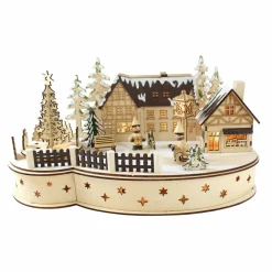 BLACHERE Village de Noël lumineux en à piles (35 x H19 cm) Transylvanie Bois New