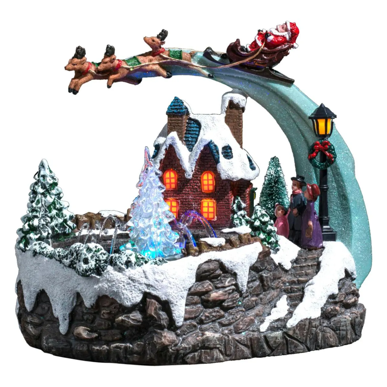 Feeric Lights & Christmas Village de Noël lumineux et musical Père Noël et fontaine Online
