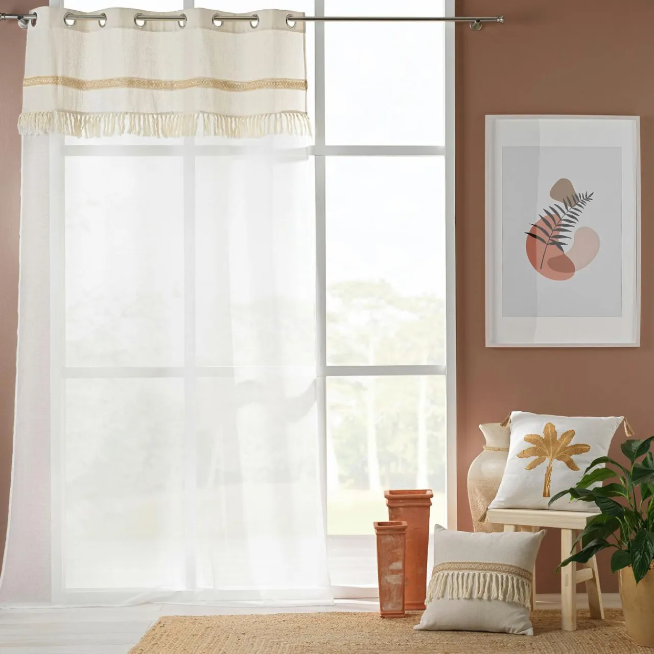 DOUCEUR D'INTERIEUR Voilage coton (140 x 240 cm) Janara Beige Discount
