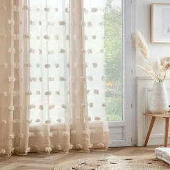 EMINZA Voilage galon fronceur pompons (280 x 240 cm) Suzie Beige Discount