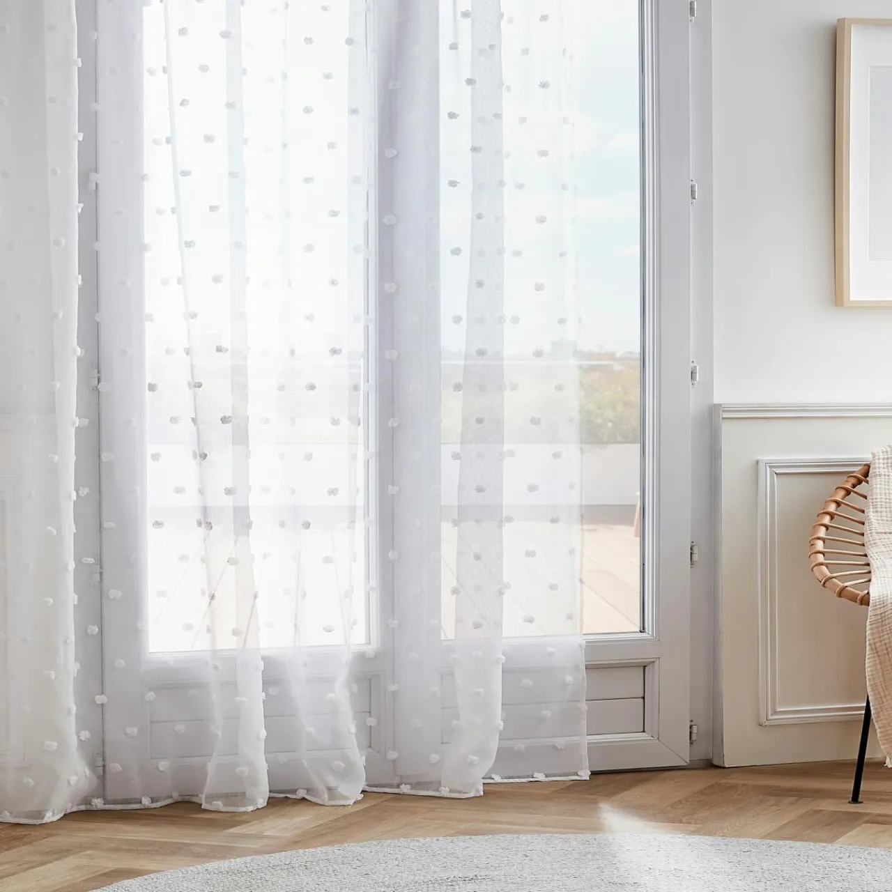 EMINZA Voilage galon fronceur pompons (280 x 240 cm) Emie Blanc Discount