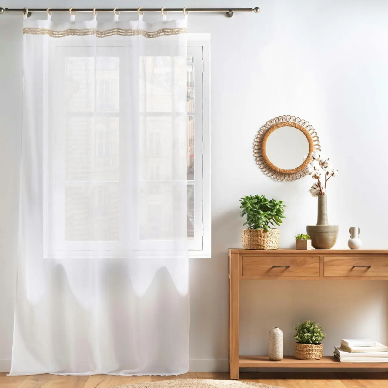 DOUCEUR D'INTERIEUR Voilage œillets bois (140 x 240 cm) Mileo Blanc Best