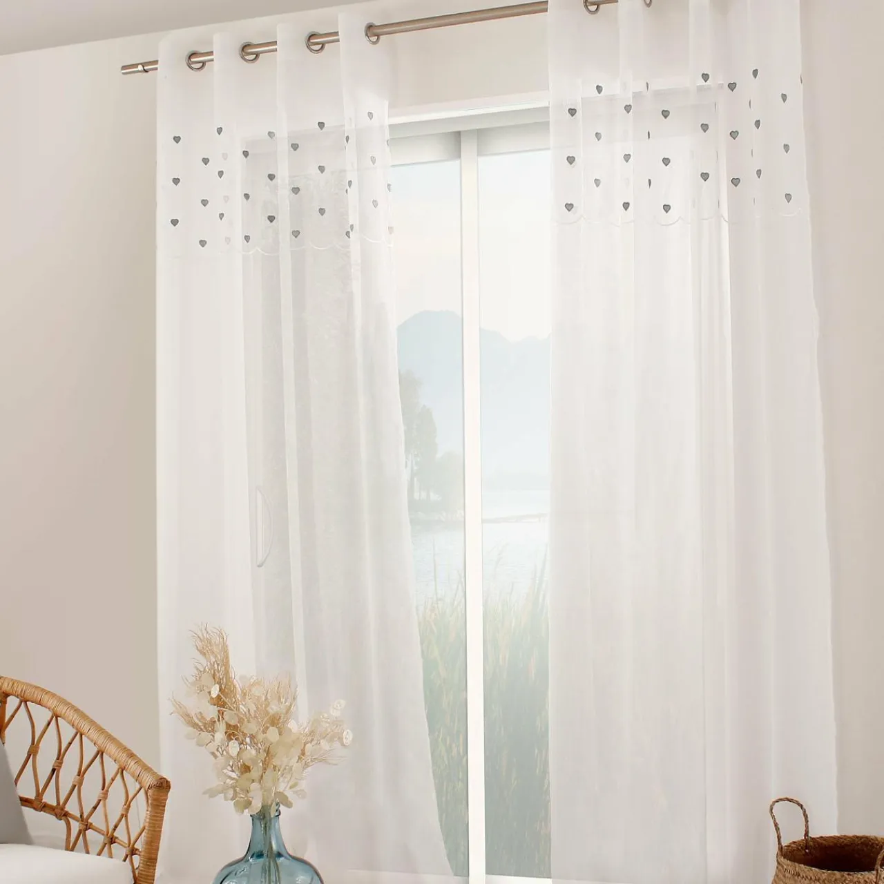 ENJOY HOME Voilage œillets (140 x 240 cm) Coeurs Gris Clearance