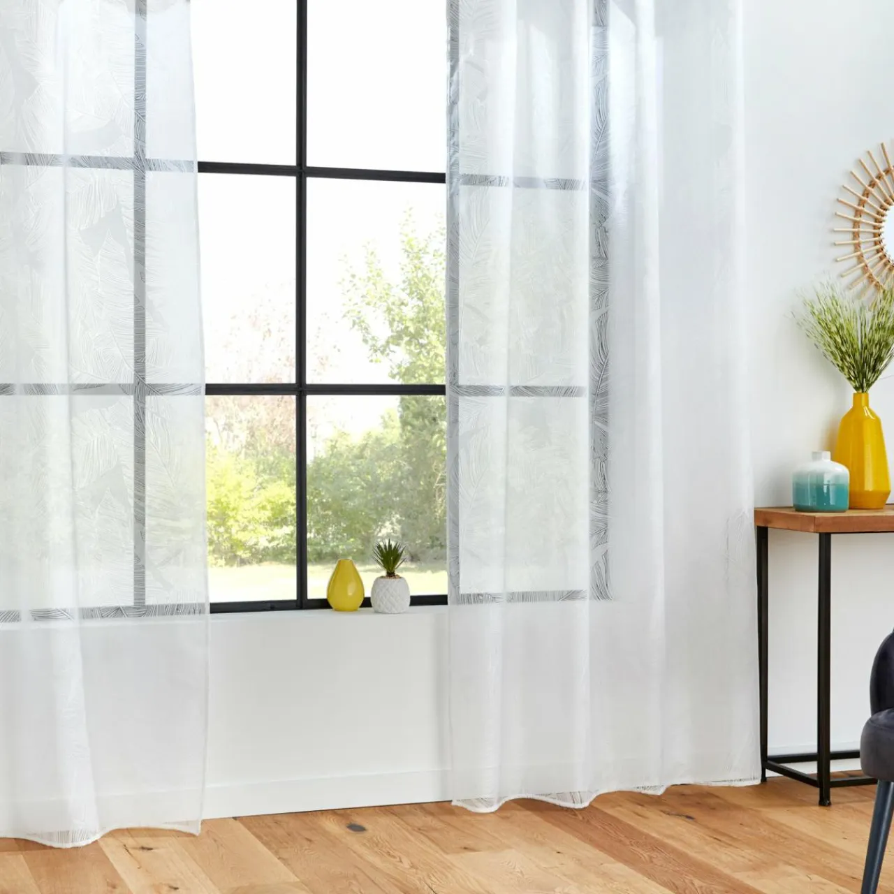 ATMOSPHERA Voilage œillets (140 x 240 cm) Feuille Blanc Discount