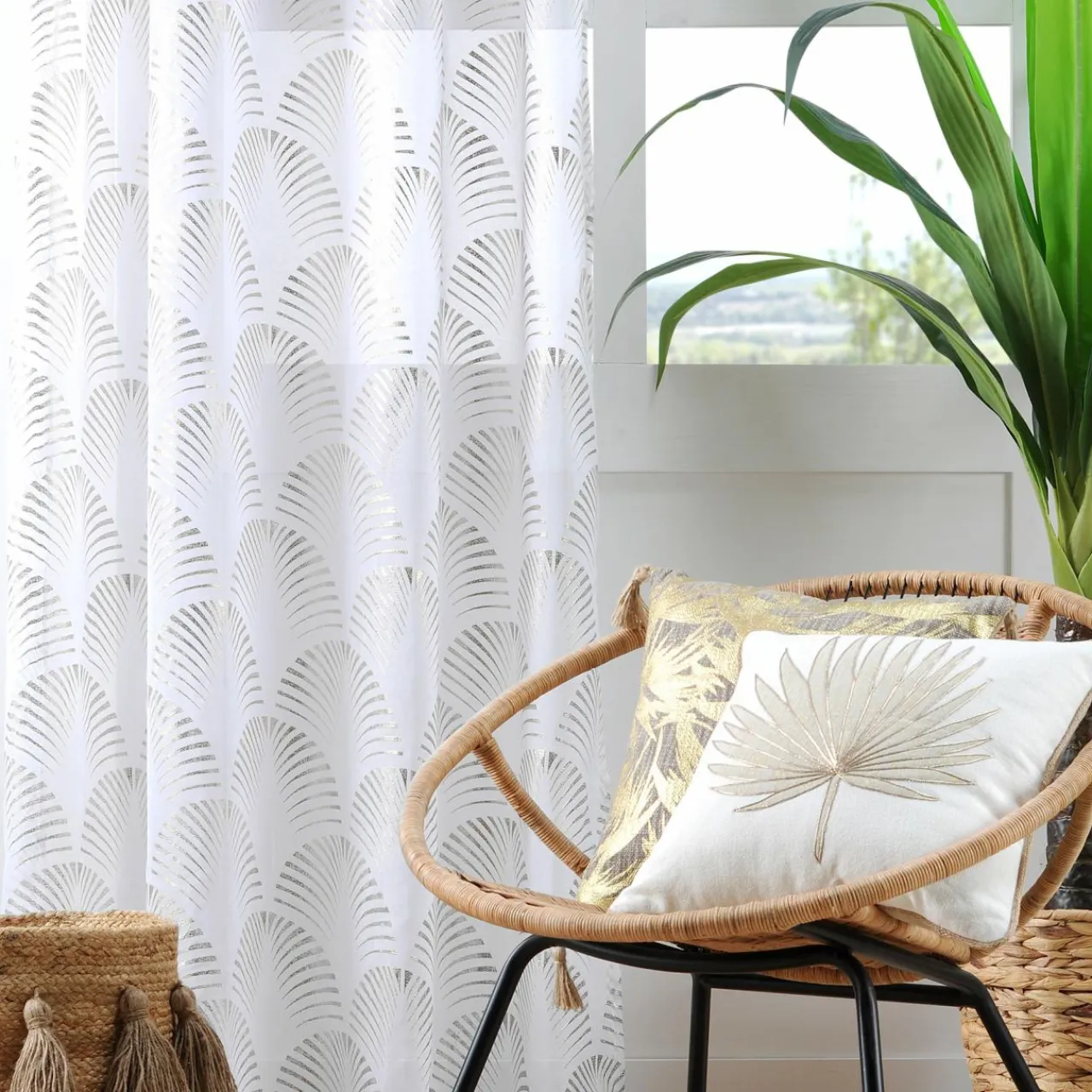 LOVELY CASA Voilage œillets (140 x 260 cm) Maldives Argent New