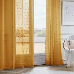 EMINZA Voilage oeillets pompons (140 x 240 cm) Emie Jaune moutarde Clearance