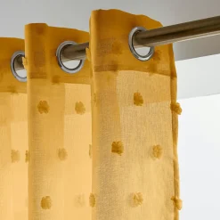 EMINZA Voilage oeillets pompons (140 x 240 cm) Emie Jaune moutarde Clearance