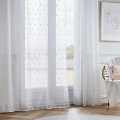 EMINZA Voilage oeillets pompons (180 x 240 cm) Emie Blanc New