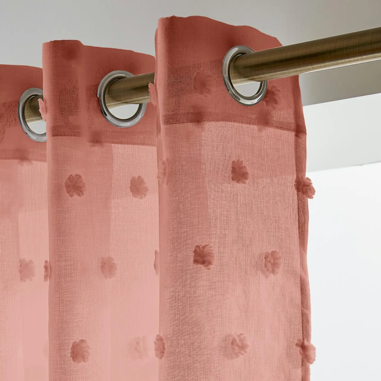 EMINZA Voilage oeillets pompons (140 x 280 cm) Emie Terracotta New