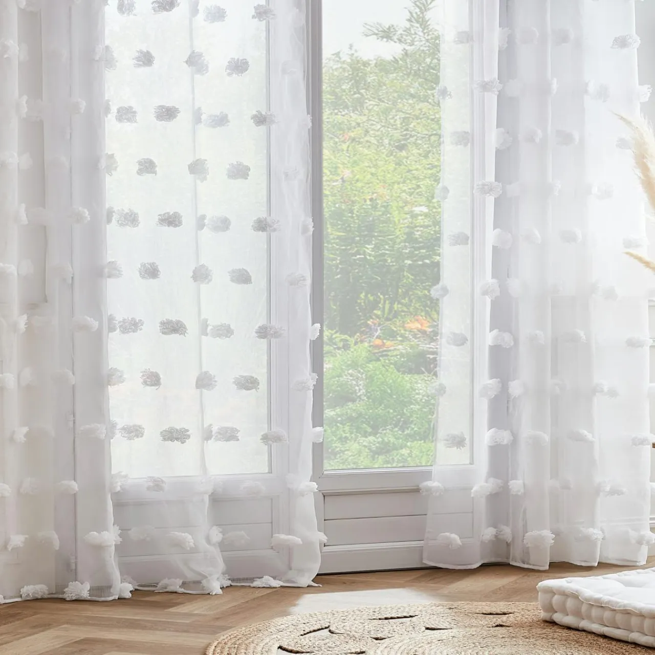 EMINZA Voilage oeillets pompons (140 x 280 cm) Suzie Blanc Best