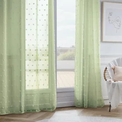 EMINZA Voilage oeillets pompons (140 x 280 cm) Emie Vert d'eau Vert d'eau Best