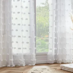 EMINZA Voilage oeillets pompons (140 x 240 cm) Suzie Blanc Hot