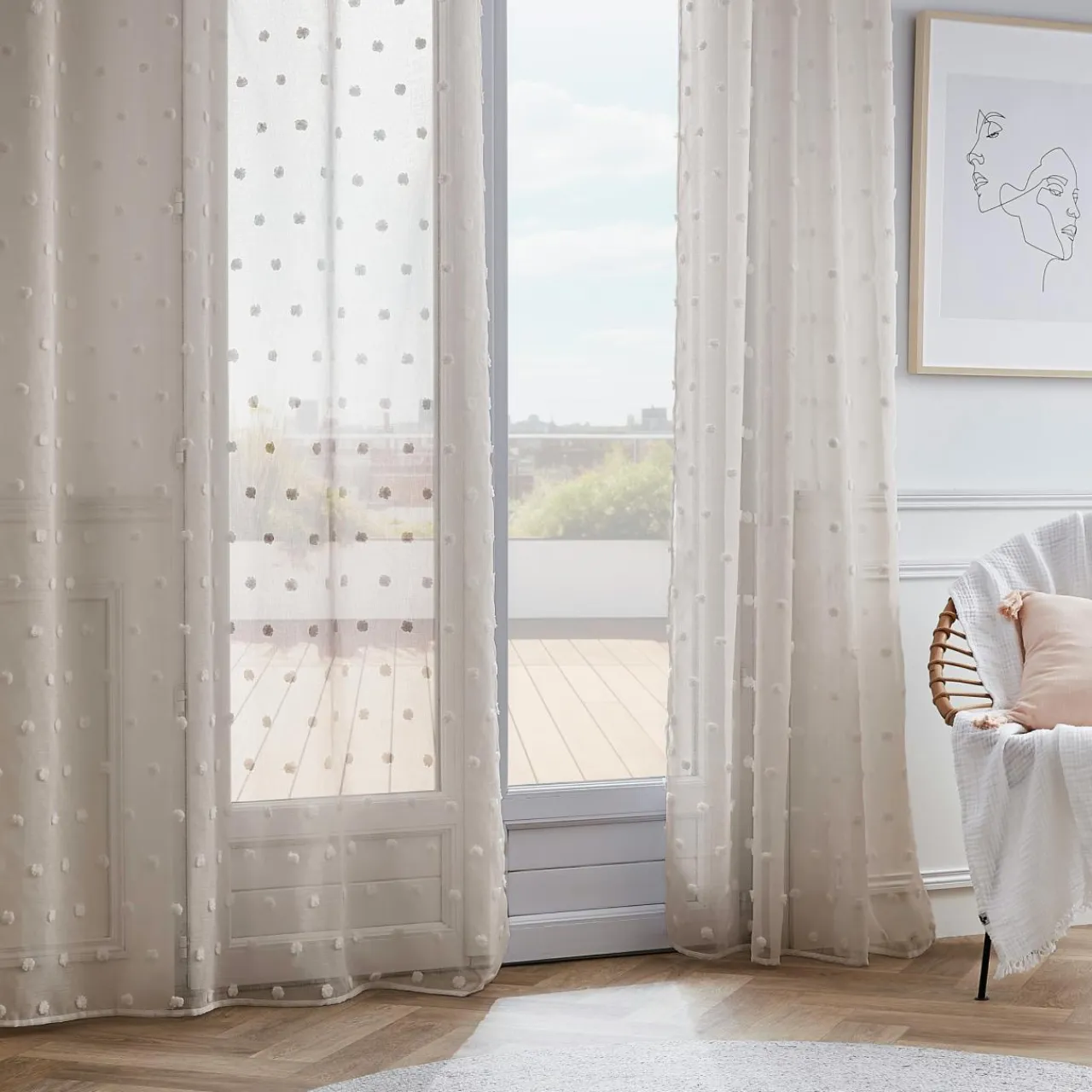 EMINZA Voilage oeillets pompons (140 x 280 cm) Emie Beige Clearance